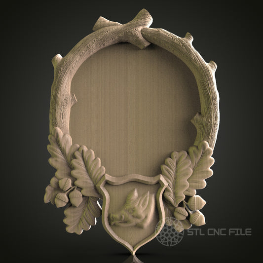 Rustic Shield Plaque with Deer Head for CNC and 3D Printing - STL File