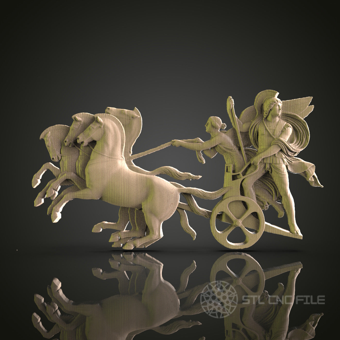 Dynamic Chariot Sculpture Wall Decor - STL Model for CNC Router, 3D Printer - Artcam, Aspire Compatible
