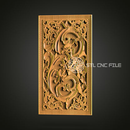 Renaissance Style Rectangular Panel STL File for CNC Router - Intricate Wood Carving Design for Sophisticated Home Decor