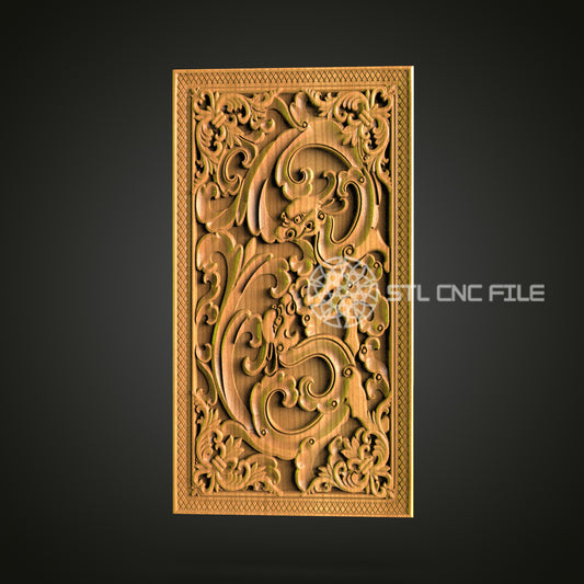 Renaissance Style Rectangular Panel STL File for CNC Router - Intricate Wood Carving Design for Sophisticated Home Decor