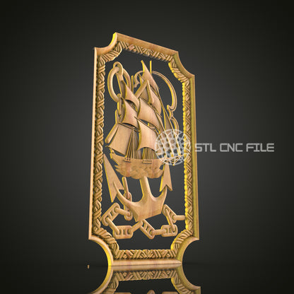 Classic Sailing Ship Wall Art - CNC Router STL Model, Nautical Adventure Decor, Artcam Aspire Files
