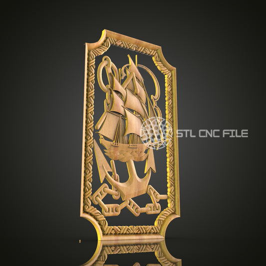 Classic Sailing Ship Wall Art - CNC Router STL Model, Nautical Adventure Decor, Artcam Aspire Files