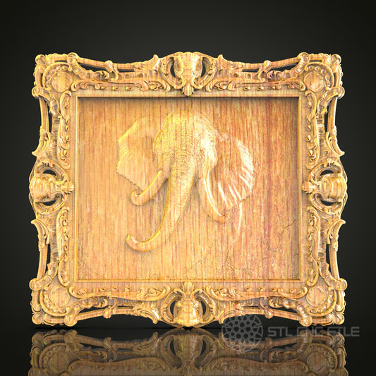 Ornate Elephant Frame STL Model for CNC Router - Exquisite Wall Art, Artcam, Aspire Compatible, Wood Carving