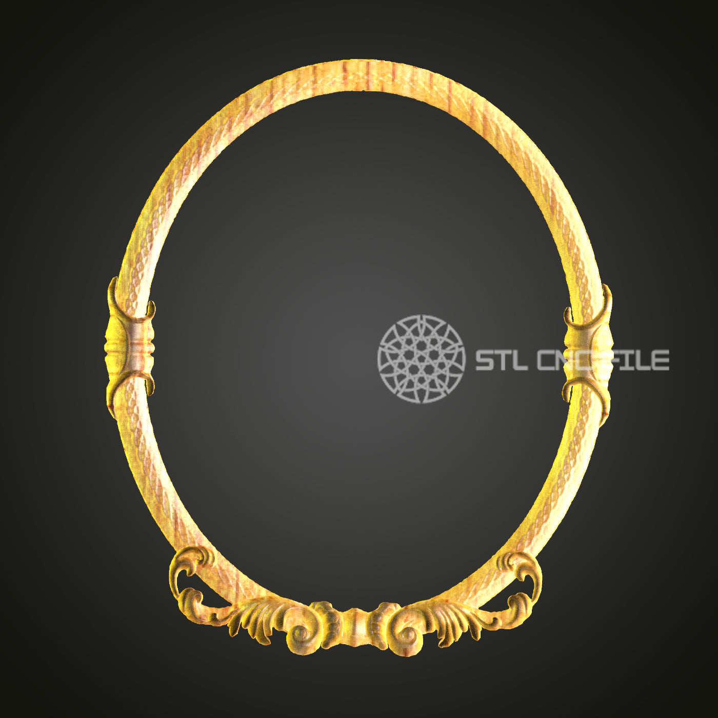 Classic Golden Scroll Mirror Frame STL Model for CNC Router Engraving, Wall Art Decor