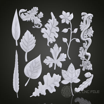 Collection of Leaf and Floral 3D Relief Designs for CNC Router, Artcam, Aspire, Wall Decor, STL Models, Compatible with 3D Printers