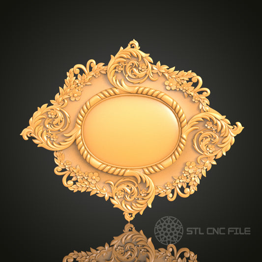 Ornate Floral Oval Frame Design STL Model for CNC Router Engraver - Artcam, Aspire, CNC Files, 3D Printer Compatible, Wall Decor