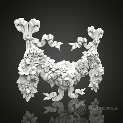 Floral Symphony - Garland and Ribbons 3D CNC Engraved Wood Panel, Artcam Aspire STL Model for CNC Router, Decorative Botanical Art