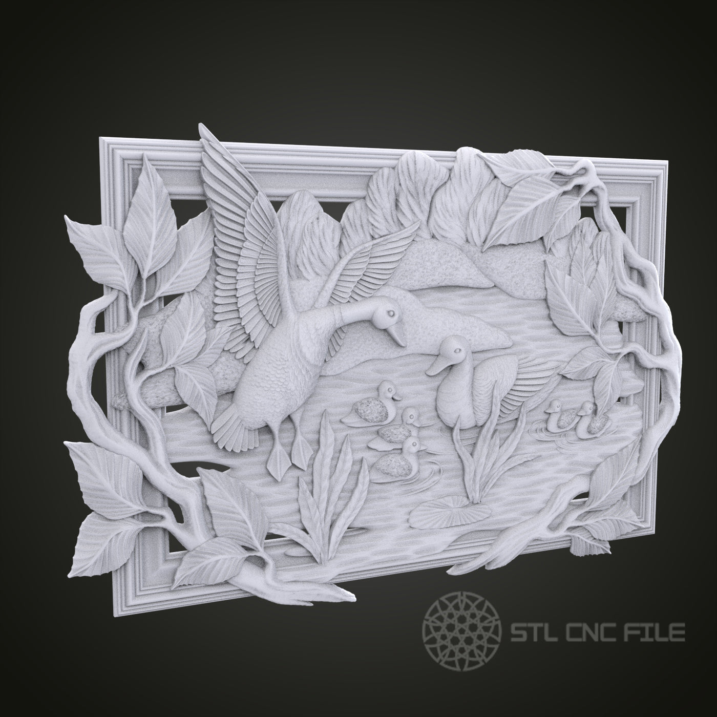 Duck Family 3D Relief Art for CNC Router, Artcam, Aspire, Wall Decor, STL Model, Compatible with 3D Printers
