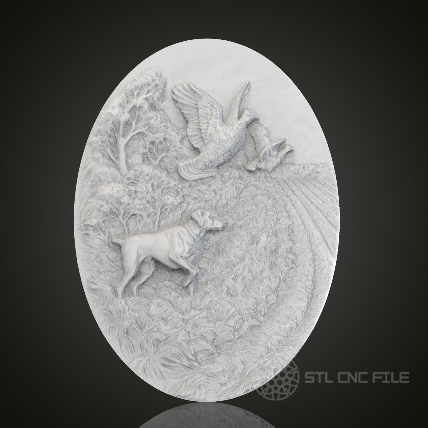 Hunting Scene Oval 3D Relief Art for CNC Router, Artcam, Aspire, Wall Decor, STL Model, Compatible with 3D Printers