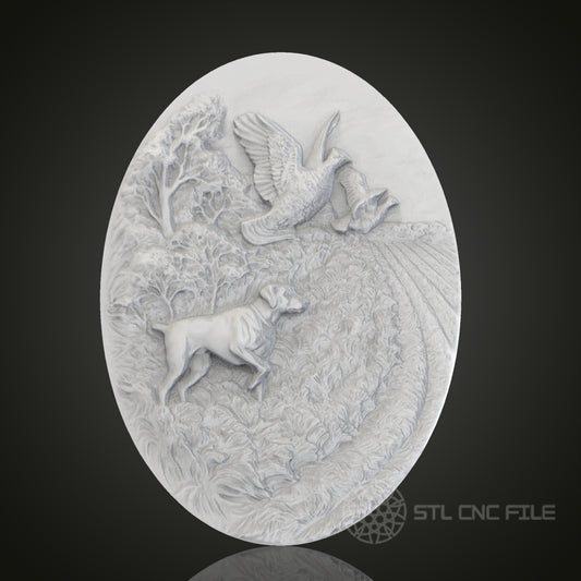 Hunting Scene Oval 3D Relief Art for CNC Router, Artcam, Aspire, Wall Decor, STL Model, Compatible with 3D Printers