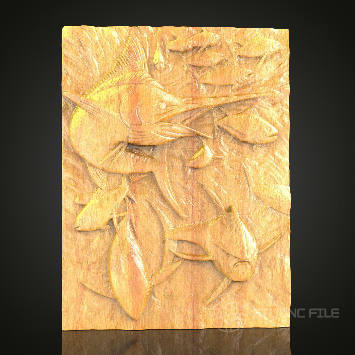 Marlin and Fish Relief STL Model for CNC Router - Artcam, Aspire Compatible, Marine Life Wood Carving
