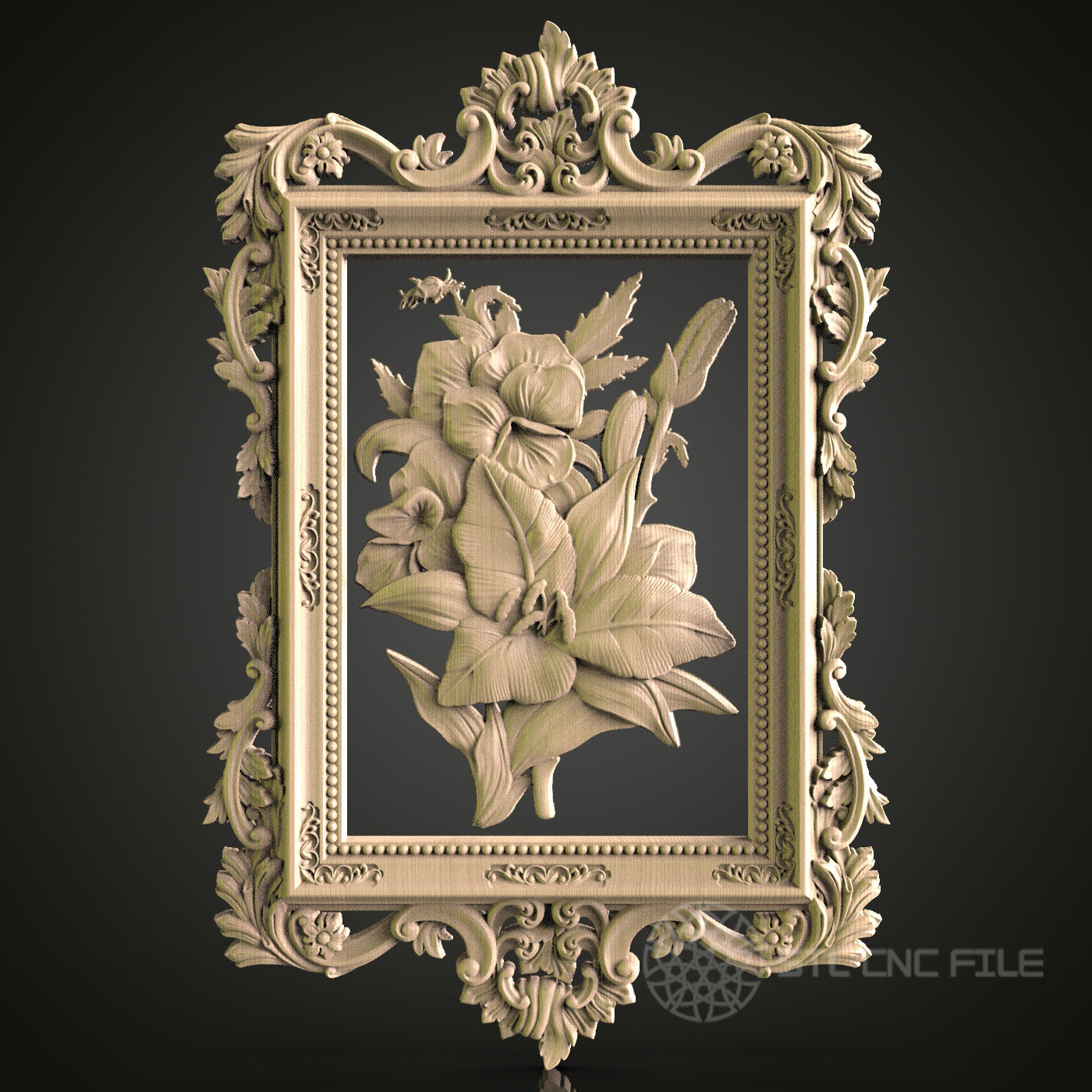 Floral Relief Picture Frame 3D Model STL File, Luxurious Baroque Frame for CNC Router – Compatible with Artcam, Aspire