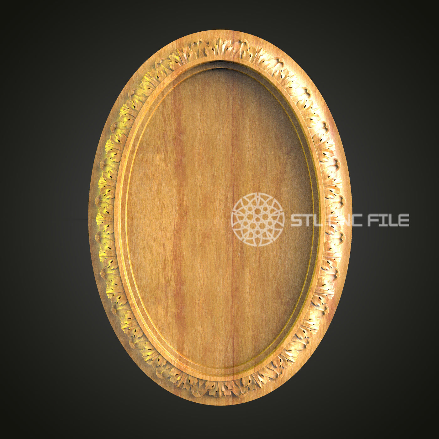 Ornate Wooden Oval Mirror Frame STL Model for CNC, Classic Carved Wall Decor
