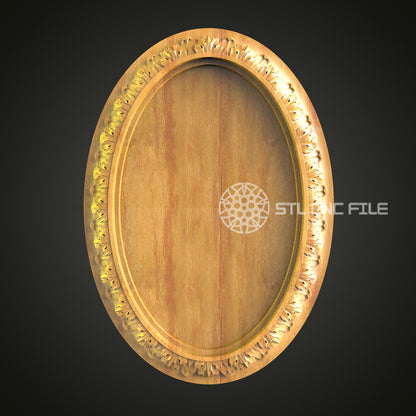 Ornate Wooden Oval Mirror Frame STL Model for CNC, Classic Carved Wall Decor