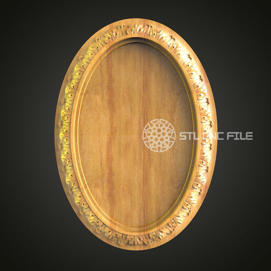 Ornate Wooden Oval Mirror Frame STL Model for CNC, Classic Carved Wall Decor