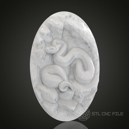 Rattlesnake Oval 3D Relief Art for CNC Router, Artcam, Aspire, Wall Decor, STL Model, Compatible with 3D Printers