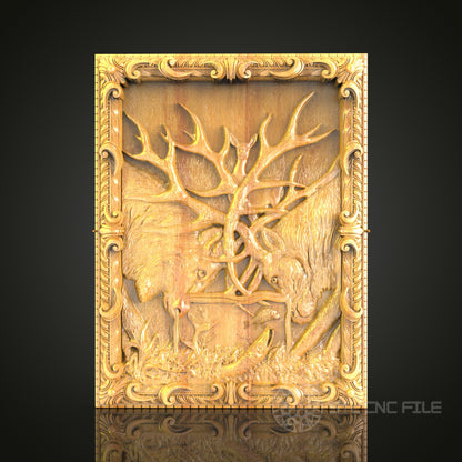 Deer in Forest Scene 3D STL Model for CNC Router - Ornate Wood Carving Digital File, Wall Decor