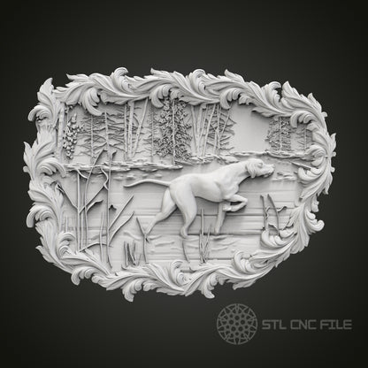 Detailed Hunting Dog Scene STL Model for CNC Router Engraver, Artcam, Aspire, Wood Art Wall Decor