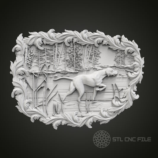 Detailed Hunting Dog Scene STL Model for CNC Router Engraver, Artcam, Aspire, Wood Art Wall Decor
