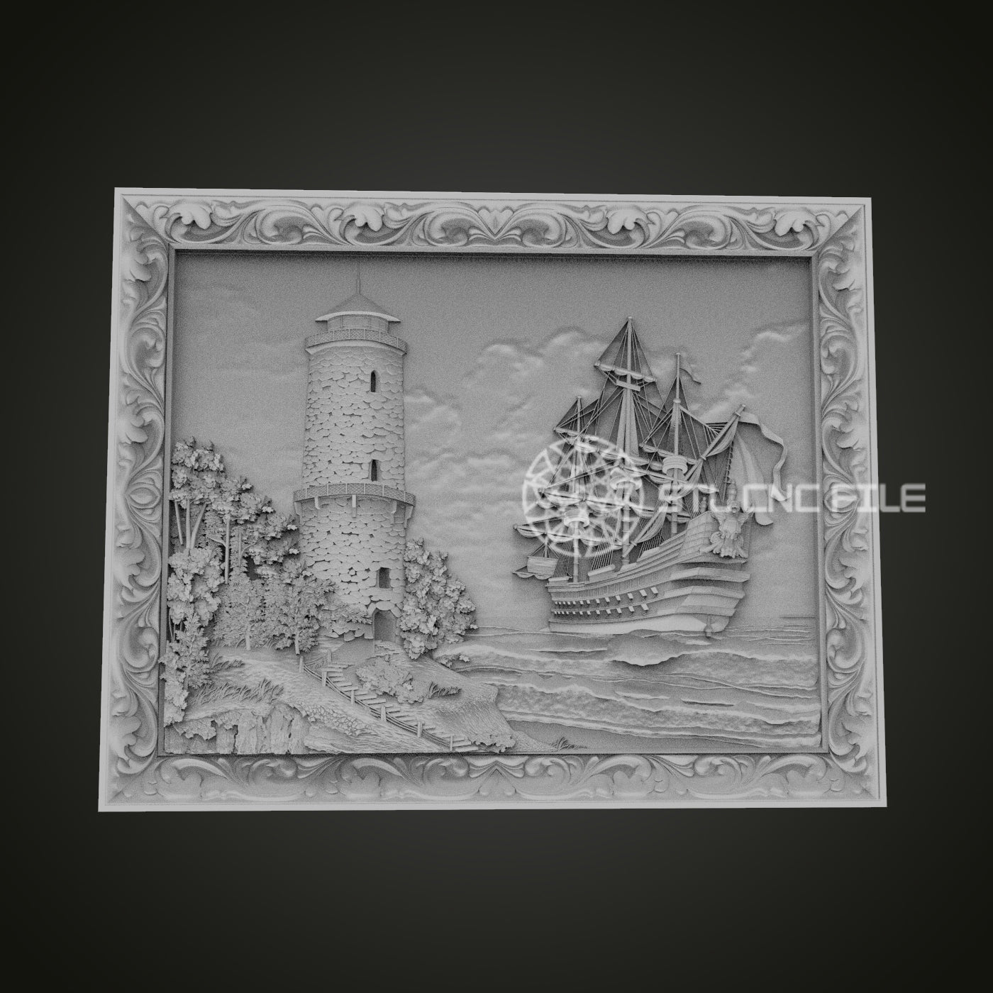 Nautical Seascape and Lighthouse STL Model for CNC - Ideal for Maritime Themed Decor