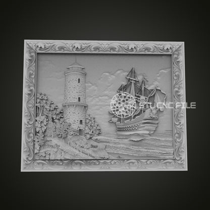 Nautical Seascape and Lighthouse STL Model for CNC - Ideal for Maritime Themed Decor