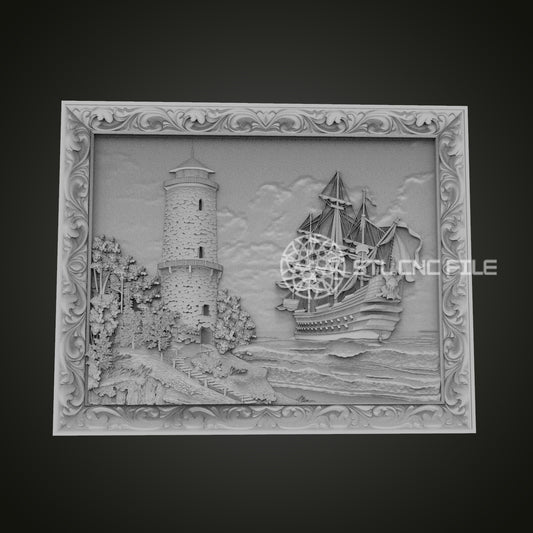 Nautical Seascape and Lighthouse STL Model for CNC - Ideal for Maritime Themed Decor