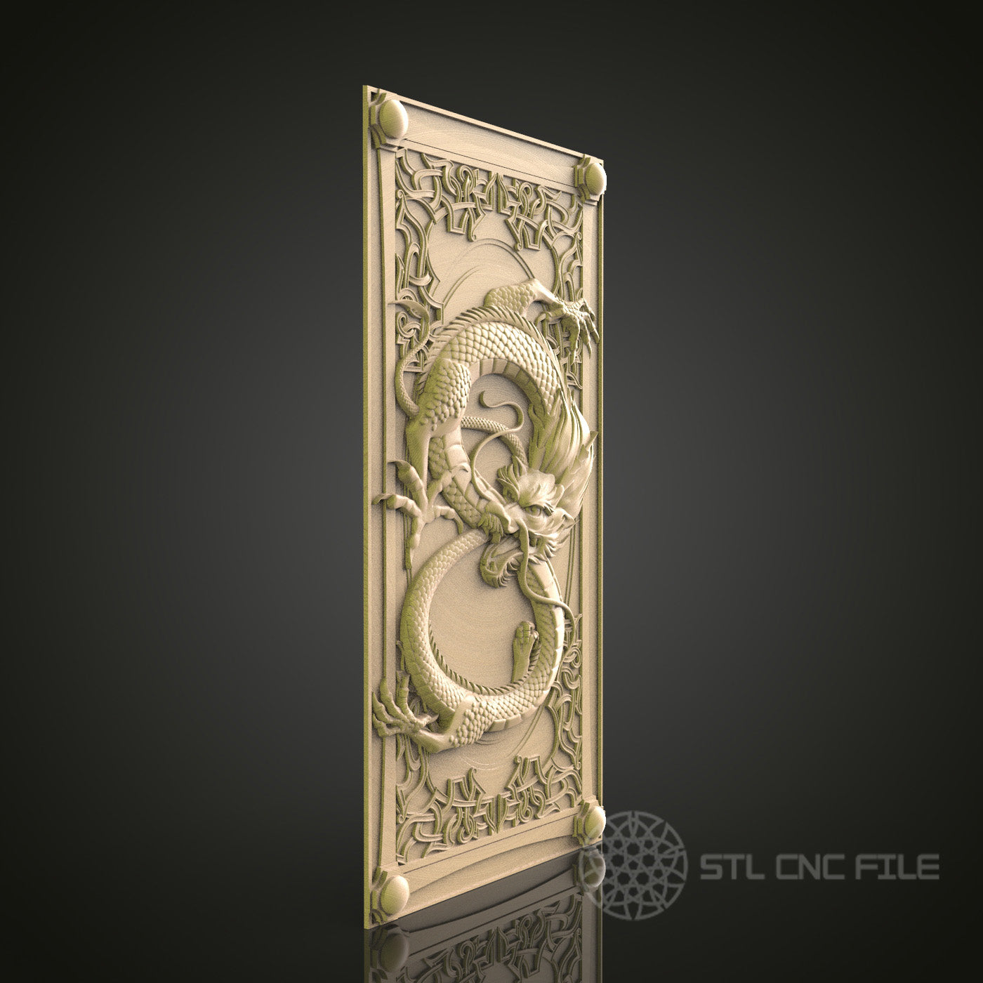 Asian Dragon Panel 3D Model STL File for CNC Router, Mythical Beast Design – Compatible with Artcam, Aspire