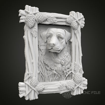 Charming Dog Portrait in Rustic Frame STL Model for CNC Router Engraver, Artcam, Aspire, Wood Art Wall Decor
