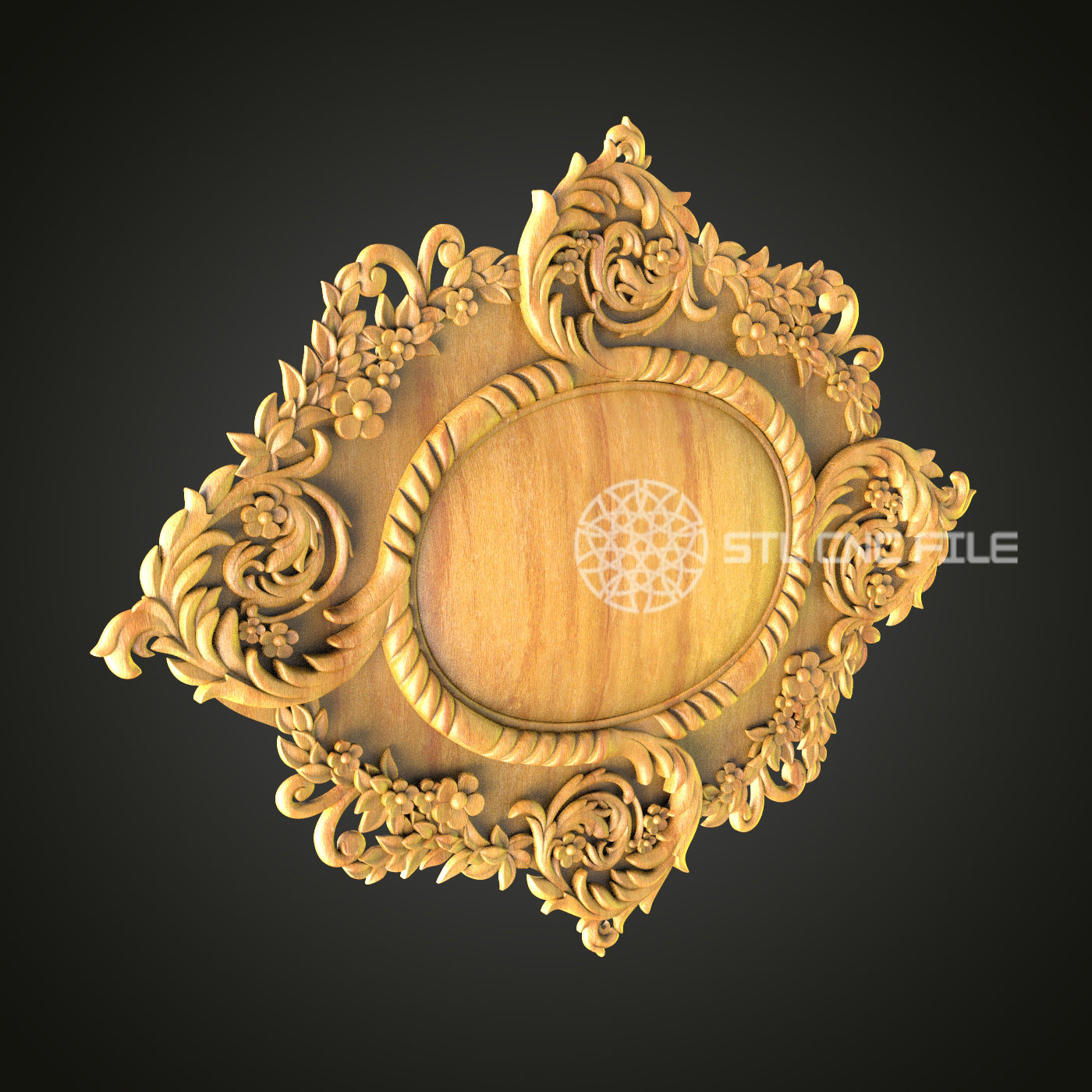 Floral and Fruit Baroque Wooden Frame STL - Detailed CNC Router Art File