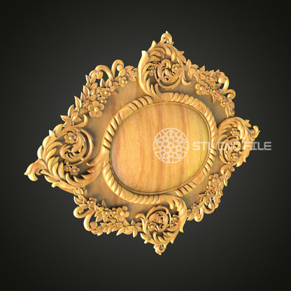 Floral and Fruit Baroque Wooden Frame STL - Detailed CNC Router Art File