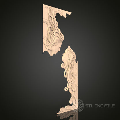 Art Nouveau Lady Profile 3D Model STL File, Elegant Female Figure for CNC Router – Compatible with Artcam, Aspire