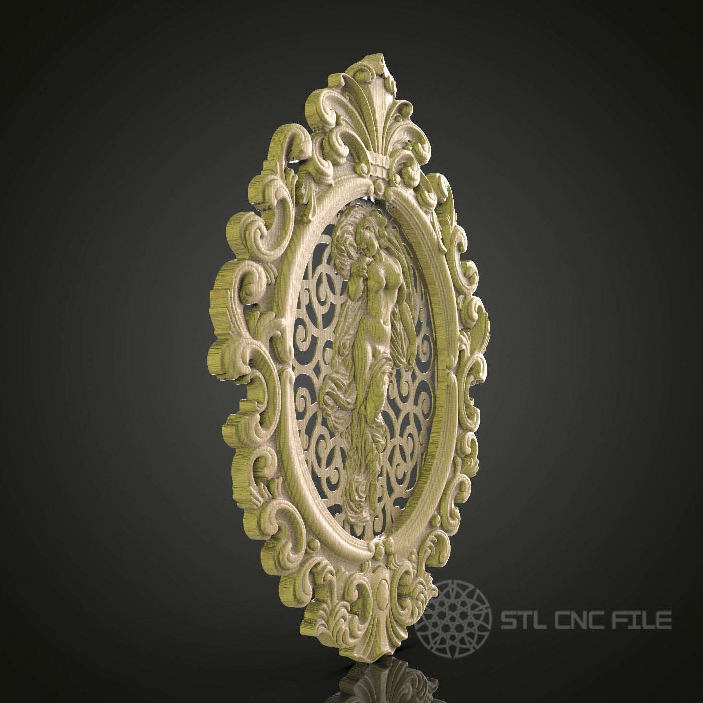 Elegant Woman in Ornate Frame STL Model for CNC Router, Aspire, Artcam, 3D Printer, Wall Decor, Wood Art