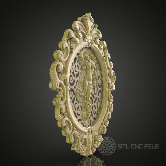 Elegant Woman in Ornate Frame STL Model for CNC Router, Aspire, Artcam, 3D Printer, Wall Decor, Wood Art