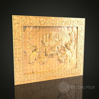 Divine Court 3D STL Model - CNC Router File for Mythological Wood Carving, Pantheon Scene Decor