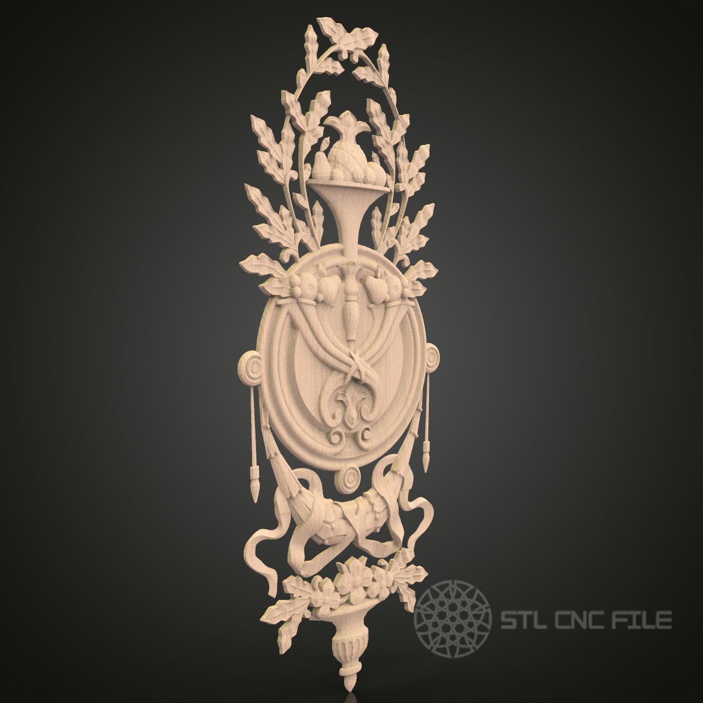 Floral Vase Ornament CNC Carving STL File - Elegant Decor Design, Compatible with Artcam, Aspire