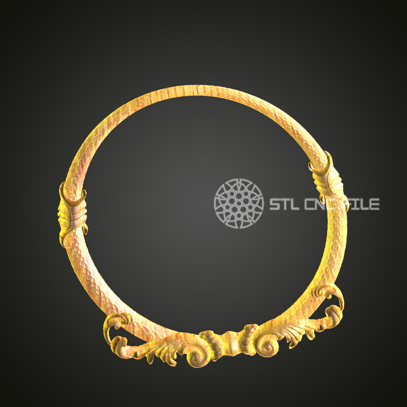 Classic Golden Scroll Mirror Frame STL Model for CNC Router Engraving, Wall Art Decor