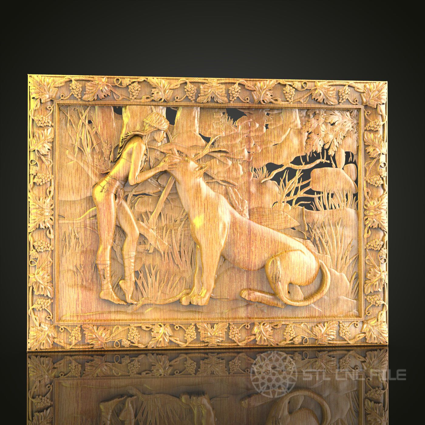 Forest Hunter and Deer 3D STL Model - CNC Router File for Wood Carving, Nature Scene Decor