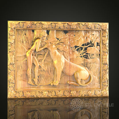 Forest Hunter and Deer 3D STL Model - CNC Router File for Wood Carving, Nature Scene Decor