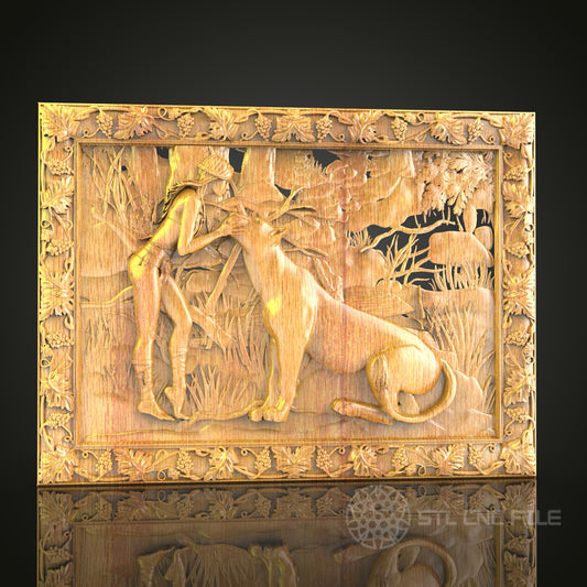 Forest Hunter and Deer 3D STL Model - CNC Router File for Wood Carving, Nature Scene Decor