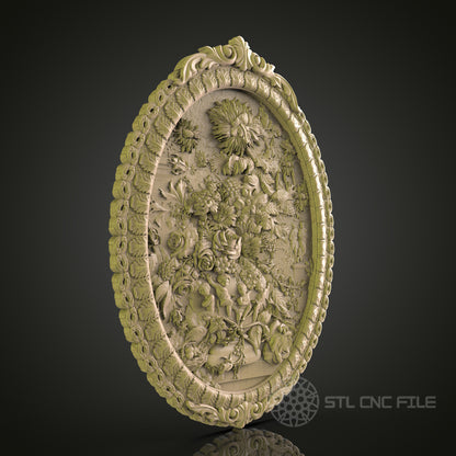 Elegant Floral Oval Frame STL Model for CNC Router, Aspire, Artcam, 3D Printer, Wall Decor, Wood Art