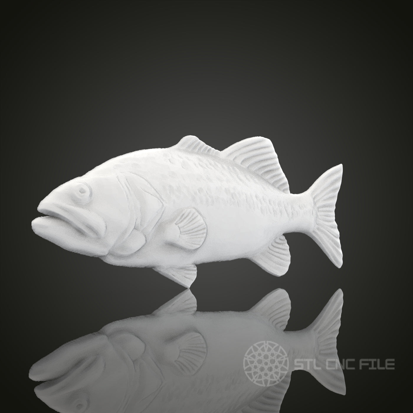 Highly Detailed Bass Fish STL Model for CNC Router Engraver | Artcam & Aspire Compatible | 3D Printer Ready | Wood Art Wall Decor