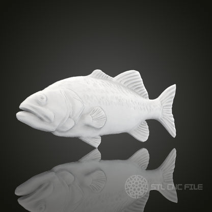 Highly Detailed Bass Fish STL Model for CNC Router Engraver | Artcam & Aspire Compatible | 3D Printer Ready | Wood Art Wall Decor
