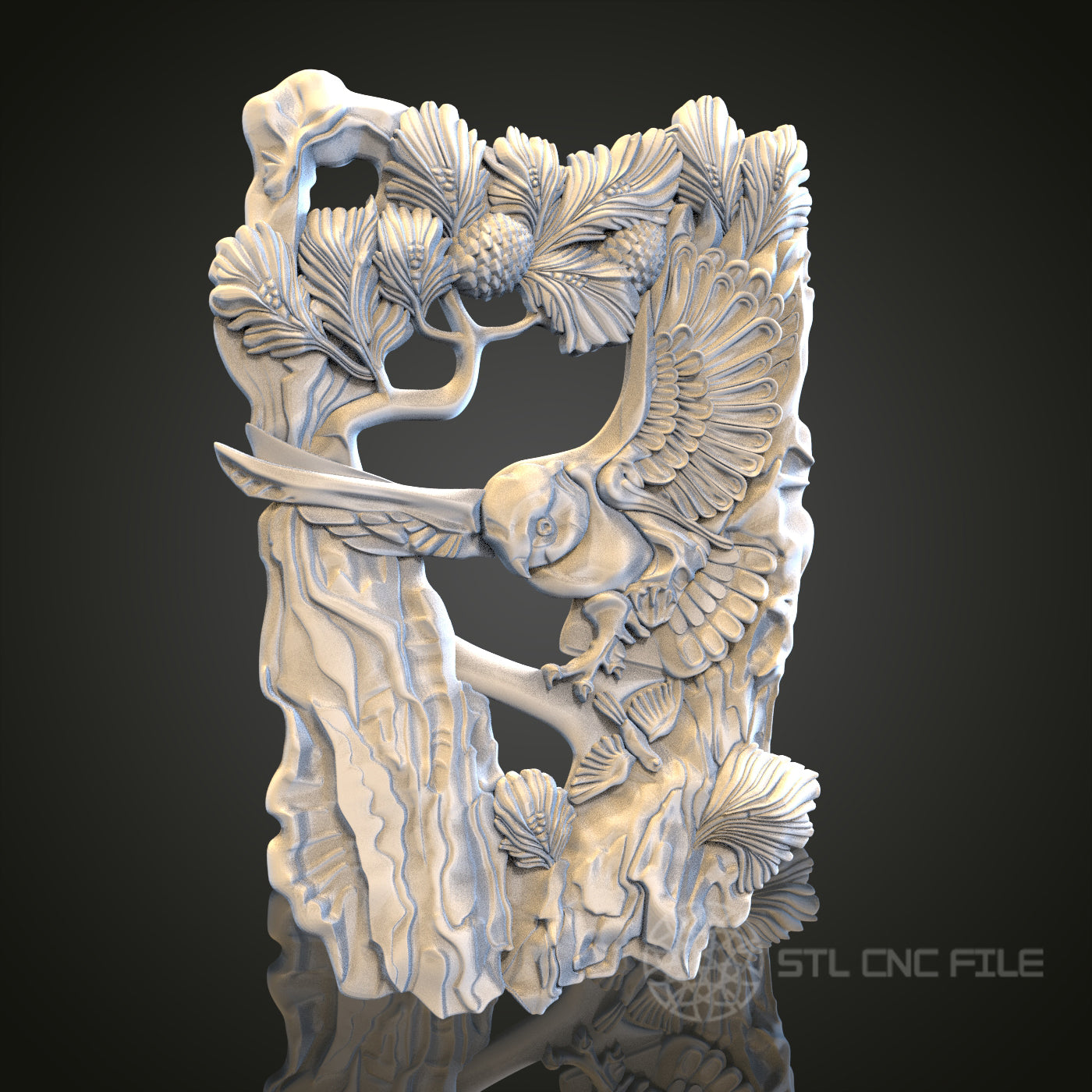 Intricate Bird and Tree Relief STL Model for CNC and 3D Printing, Artcam, Aspire, Wall Decor