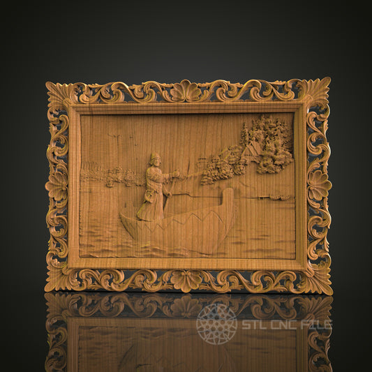 Ornate Man in Boat Relief - STL Model for CNC Router Engraver - Artcam, Aspire Compatible - Wood Art, Wall Decor, 3D Printer Ready