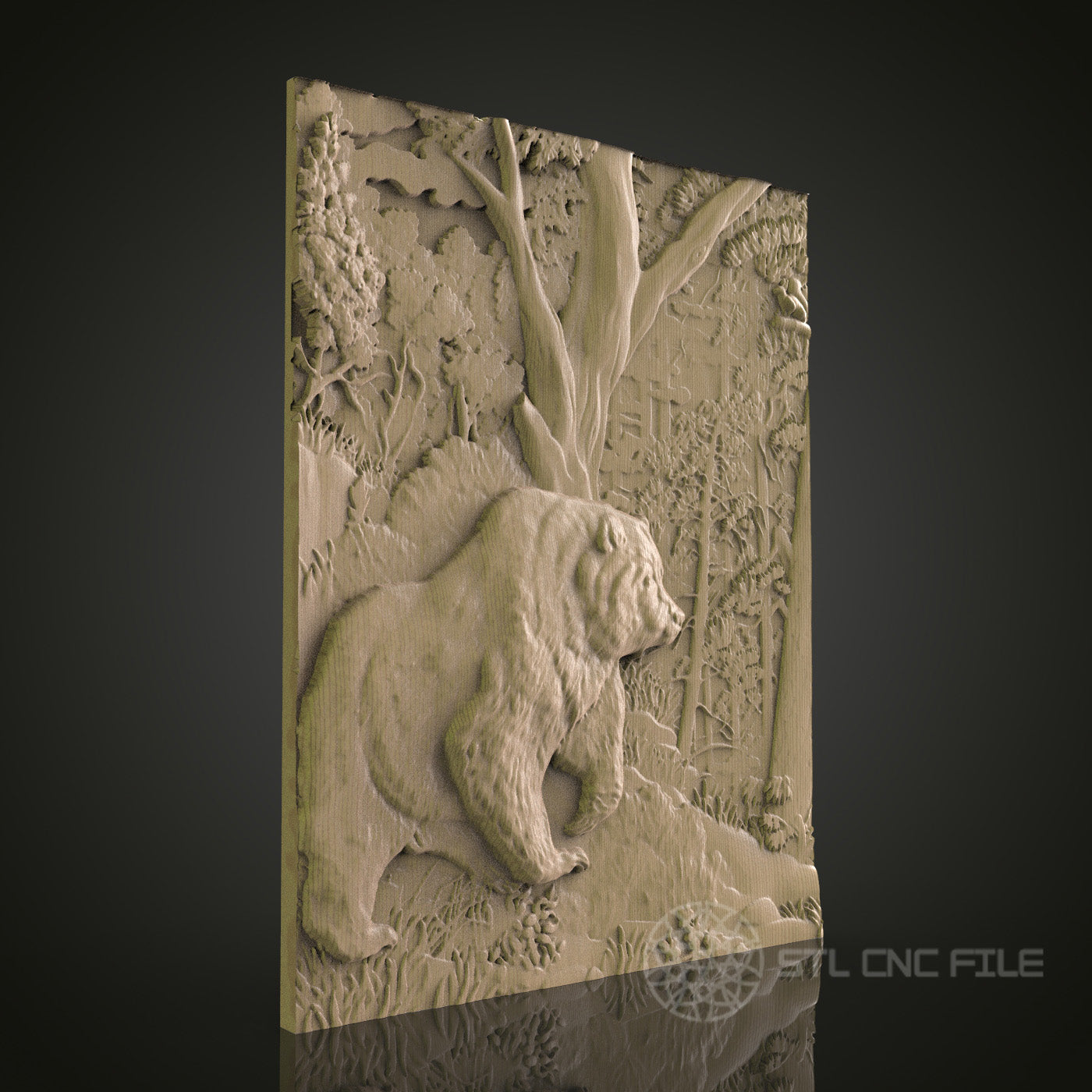 Bear Forest Relief Art STL Model for CNC Router Engraver - Wood Art Wall Decor - 3D Printer File for Artcam and Aspire