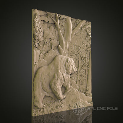 Bear Forest Relief Art STL Model for CNC Router Engraver - Wood Art Wall Decor - 3D Printer File for Artcam and Aspire