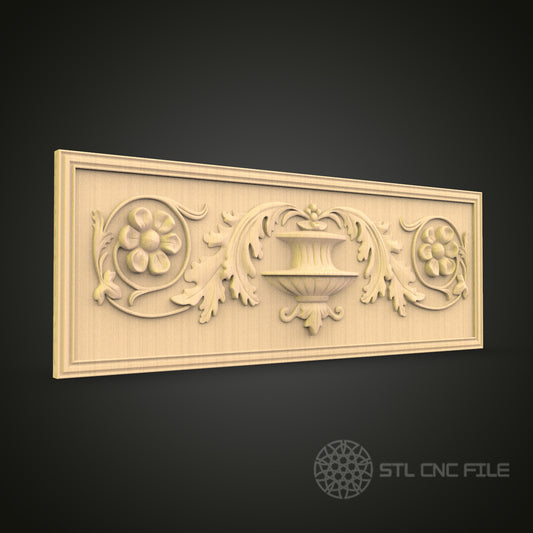 Classical Decorative Panel STL File for CNC - Floral and Urn 3D Wood Carving Design