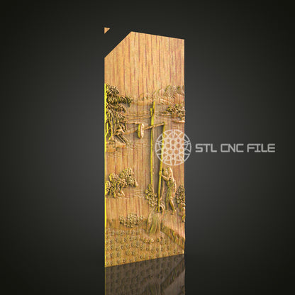 Detailed 3D Carved Vertical Panel STL File for CNC and 3D Printing - Scenic Relief Art, Decorative Wall Decor, Digital Download