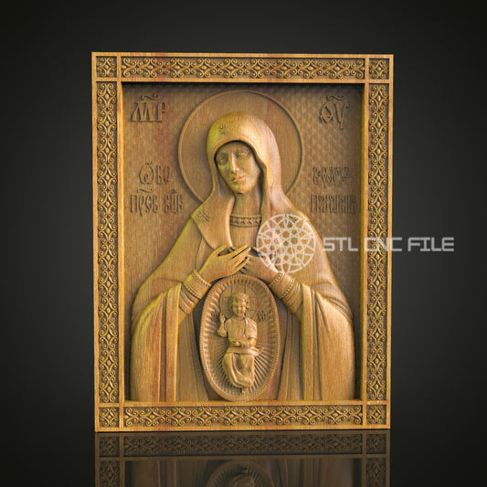 Divine Mother CNC STL File - Holy Icon with Child, Spiritual Art, CNC Router Model