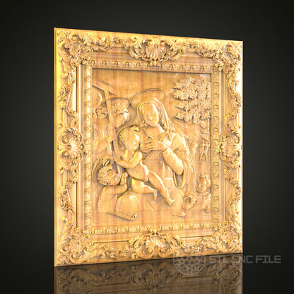 Angelic Guardian and Children Relief STL Model for CNC Router - Artcam, Aspire Compatible, Sacred Art Wood Carving